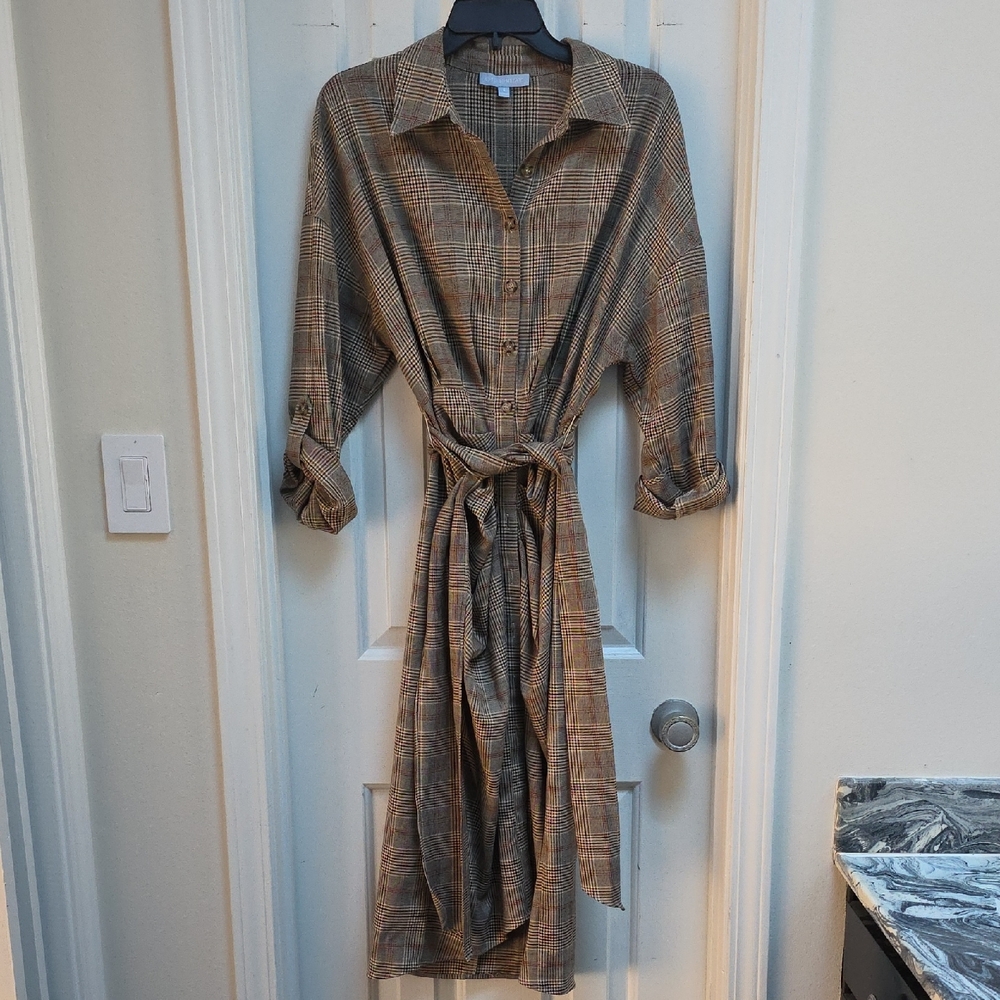 Antonio Melani Plaid Button-Up Belted Dress Size 8